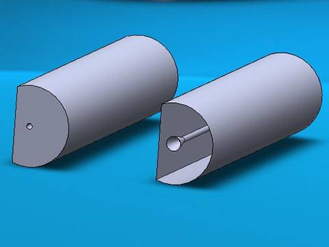 Two d-type micro capillary tubes with a cavity inserted in each on blue background.