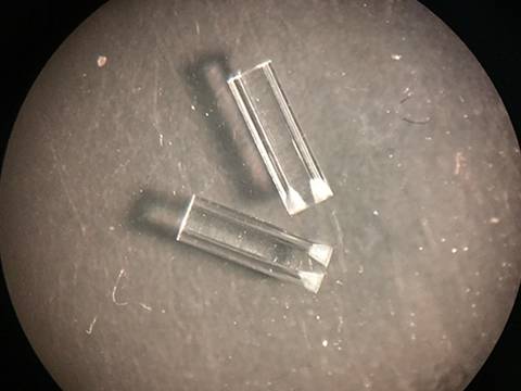Two transparent dual mode glass tube under the microscope.