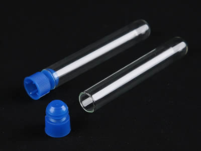 A closed and an opened plastic test tube with plastic stopper on the black background.