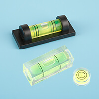 Plastic bubble level vials of different shapes and sizes